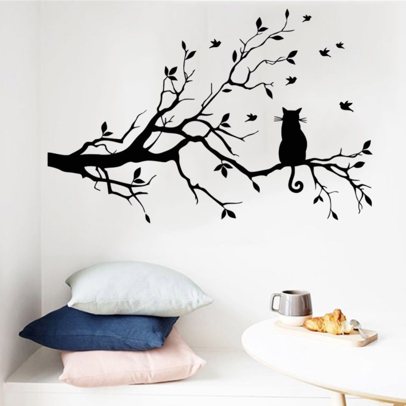 Sticker Dán Tường Tự Dính Bằng Pvc Họa Tiết Mèo Dễ Thương 58*38cm