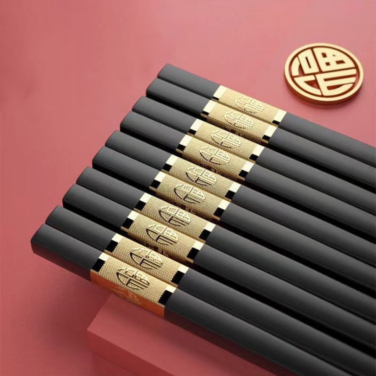 Bộ 10 đôi đũa đen mạ vàng cao cấp - an toàn - bền đẹp