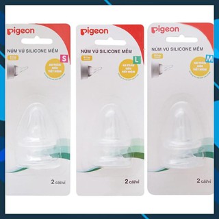 [Chính Hãng] Núm vú Pigeon cổ hẹp silicone mềm Size S M L (Hộp 2 cái)