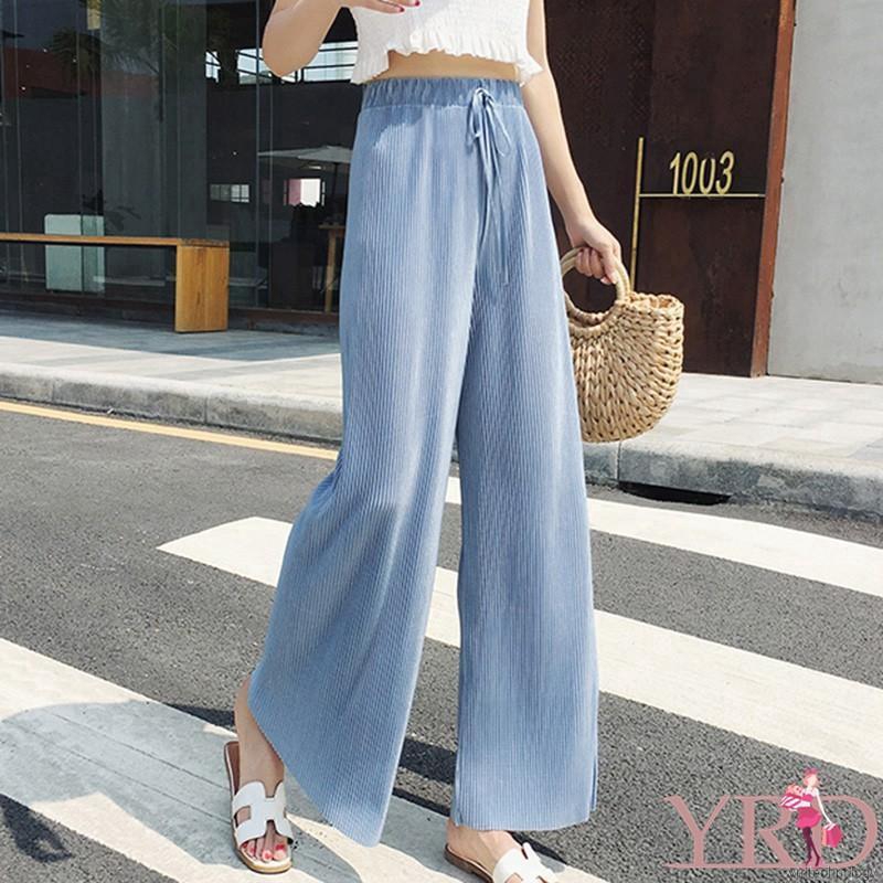 Quần ống rộng màu trơn bằng lụa thời trang | BigBuy360 - bigbuy360.vn