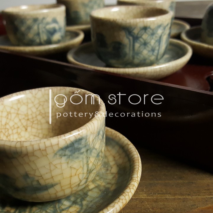 Ấm chén Bát Tràng men rạn giả cổ dáng hồng vẽ sơn thủy (Không kèm khay ấm trà như hình) | BigBuy360 - bigbuy360.vn