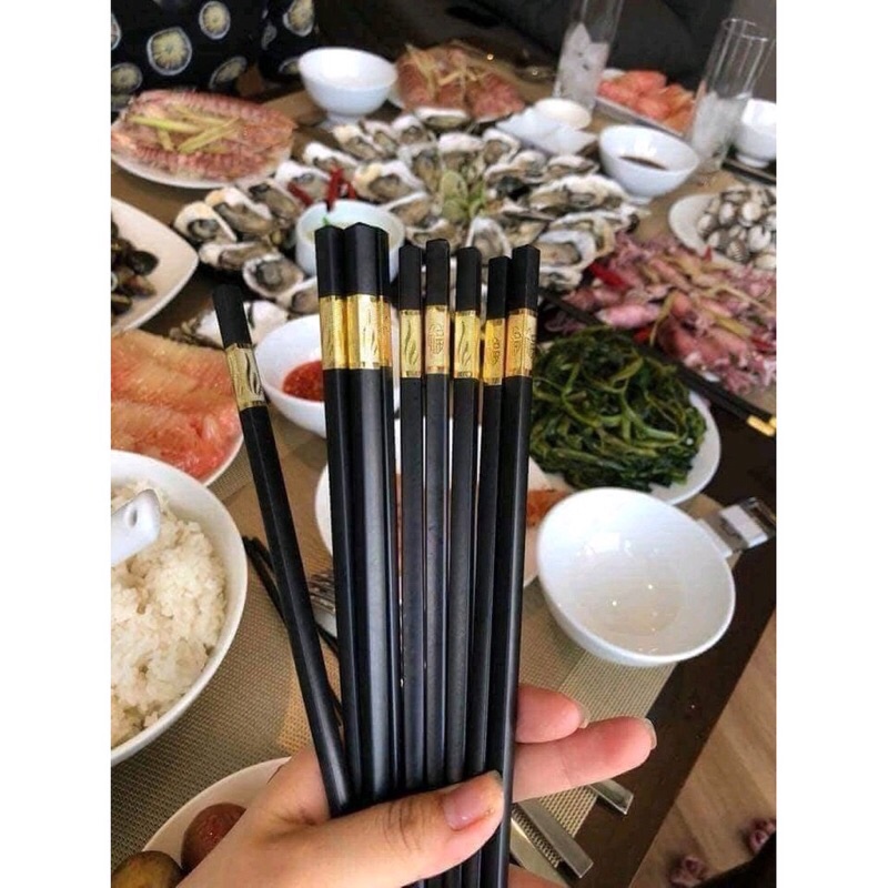 10 Đôi đũa hợp kim viền vàng chống rỉ cao cấp
