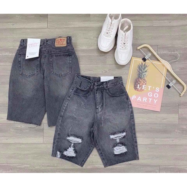 siêu hot quần jean lửng đen phổi rách nắp túi cá tính