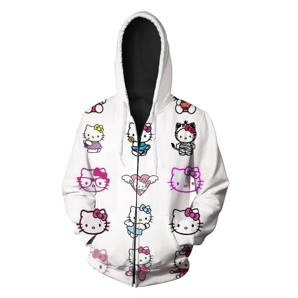 Áo Sweater Chui Đầu Tay Dài Dáng Rộng In Hoạt Hình Hello Kitty Nhiều Màu Dễ Thương Thời Trang Cho Bạn Gái Y2k