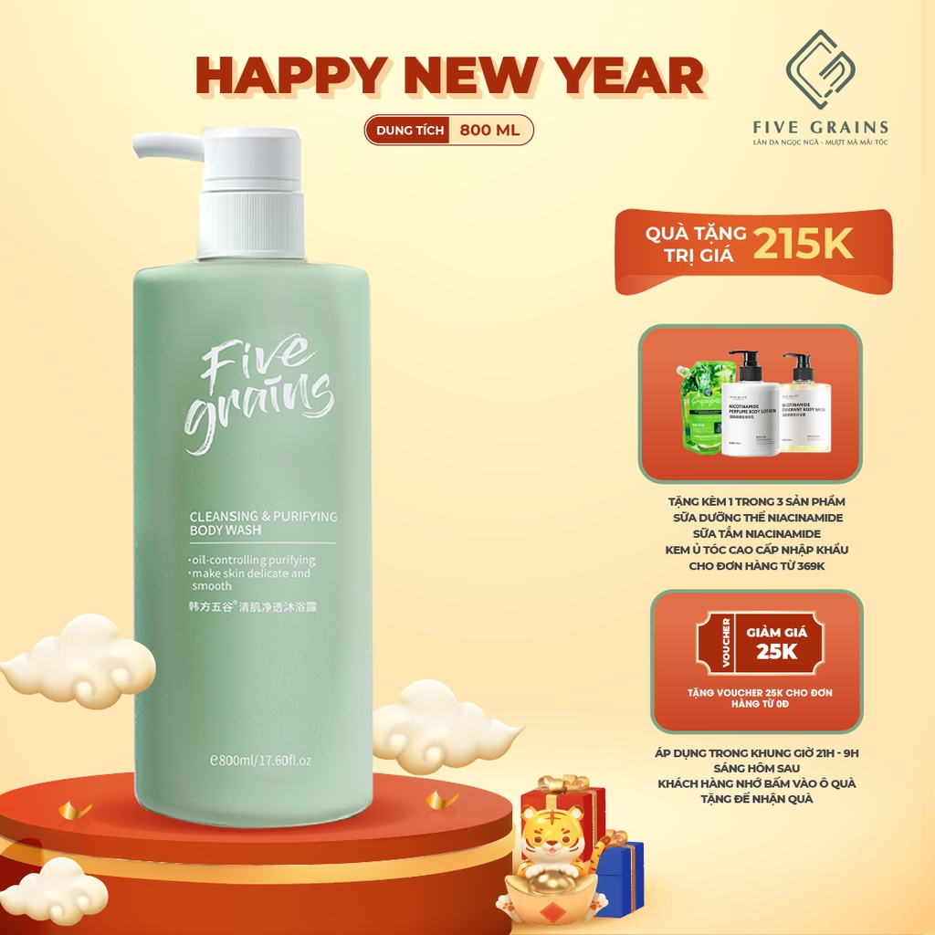 Sữa tắm nước hoa muối biển Five Grains 800ml