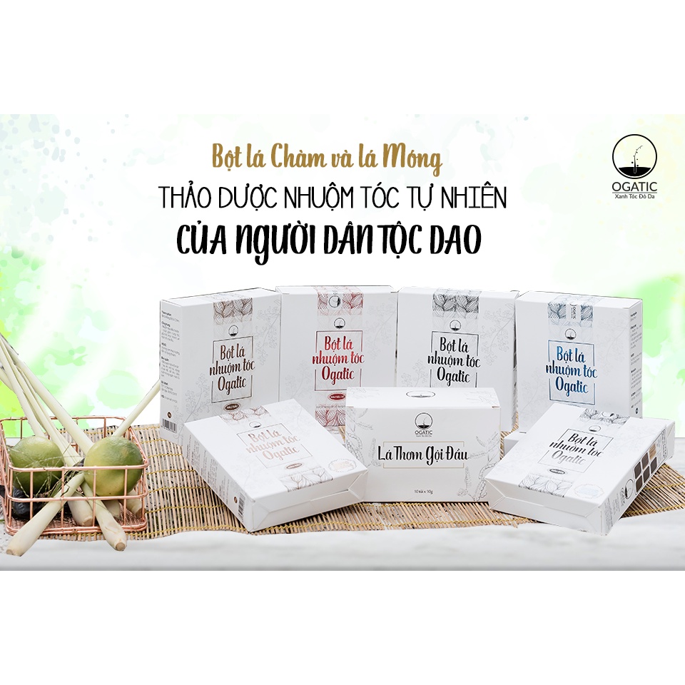 Bột Lá Nhuộm Tóc Ogatic 100% thiên nhiên các màu (đen, nâu, nâu đỏ)