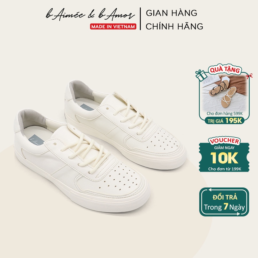 Giày thể thao nữ màu trắng đẹp dáng giày sneaker bata đế bằng cổ thấp thời trang bAimée & bAmor - MS1408