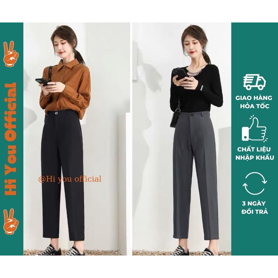 Quần Baggy nữ vải tuyết mưa Hiyou, chất vải mềm mịn kiểu dáng Hàn Quốc mặc đi học, đi chơi cực xinh