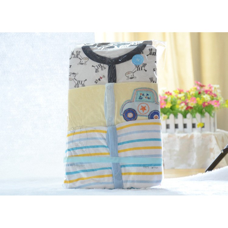 Set 3 sleepsuit liền tất bé trai 0-12 tháng