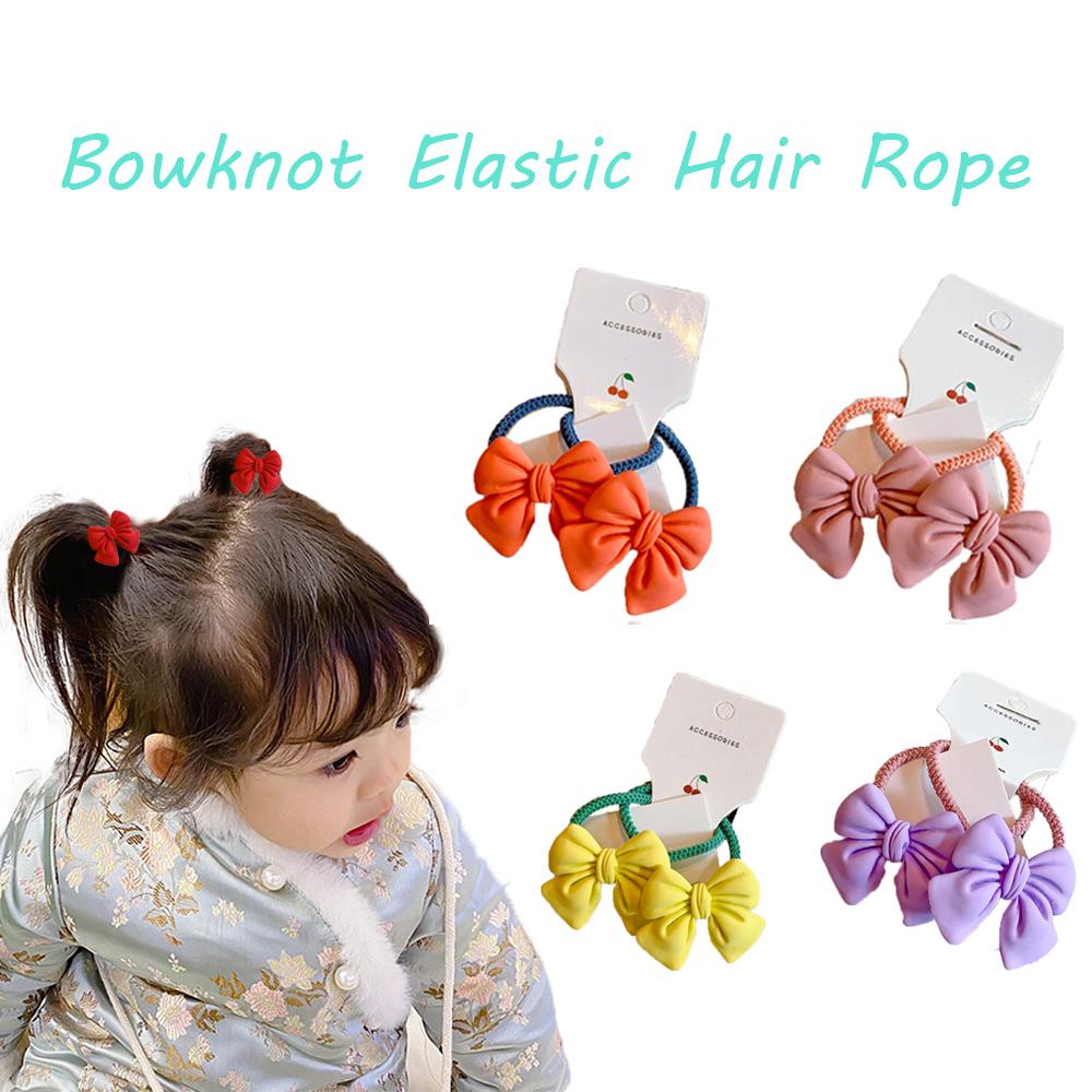 Bộ 2 Dây Buộc Tóc Cao Su Đính Nơ Màu Sắc Ngọt Ngào Dễ Thương Cho Bé Gái
