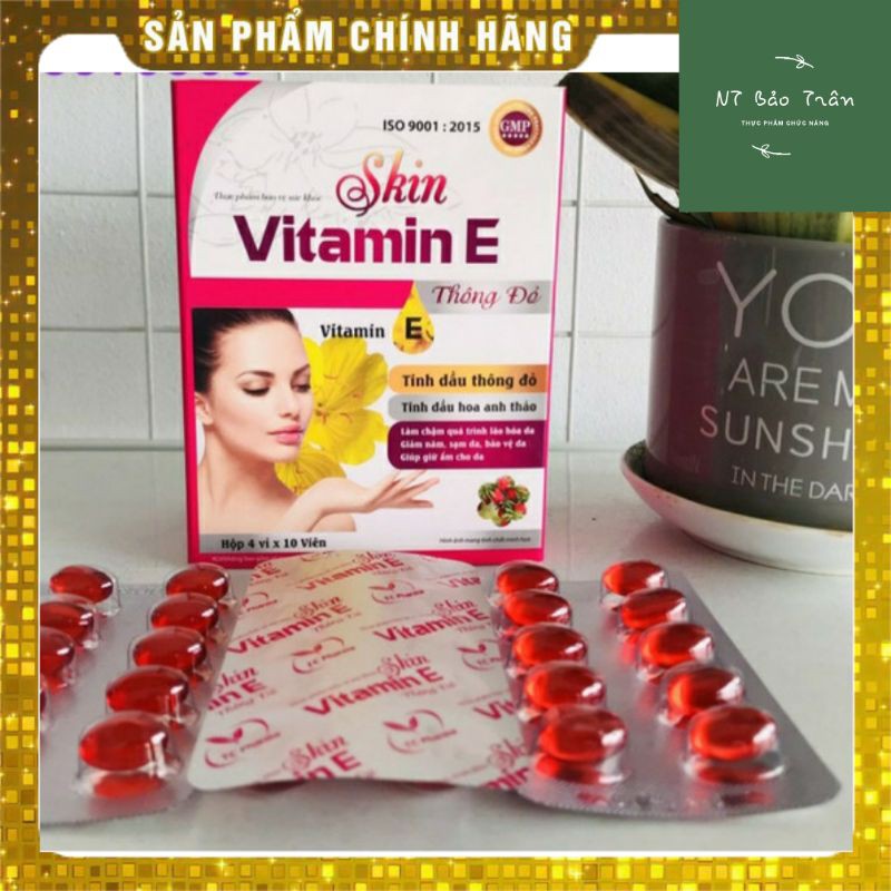 Skin Vitamin E đỏ - Tinh dầu thông đỏ, tinh dầu hoa anh thảo (hộp 4vỉ *10viên) | BigBuy360 - bigbuy360.vn