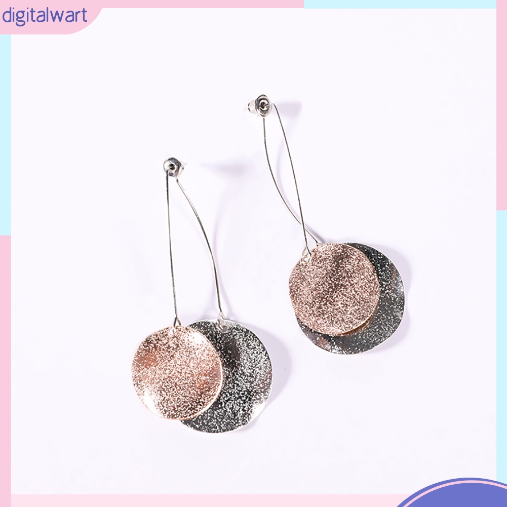 Khuyên tai dáng dài mặt hình tròn bằng hợp kim duyên dáng cho nữ