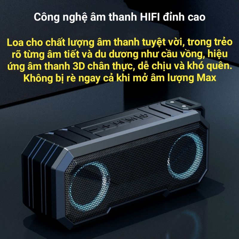 Loa Bluetooth X8 Không Dây Siêu Trầm Âm Thanh Vòm 360° Chống Nước IPX7 Nghe Nhạc 12h Kiêm Pin Sạc Dự Phòng 3000 mAh