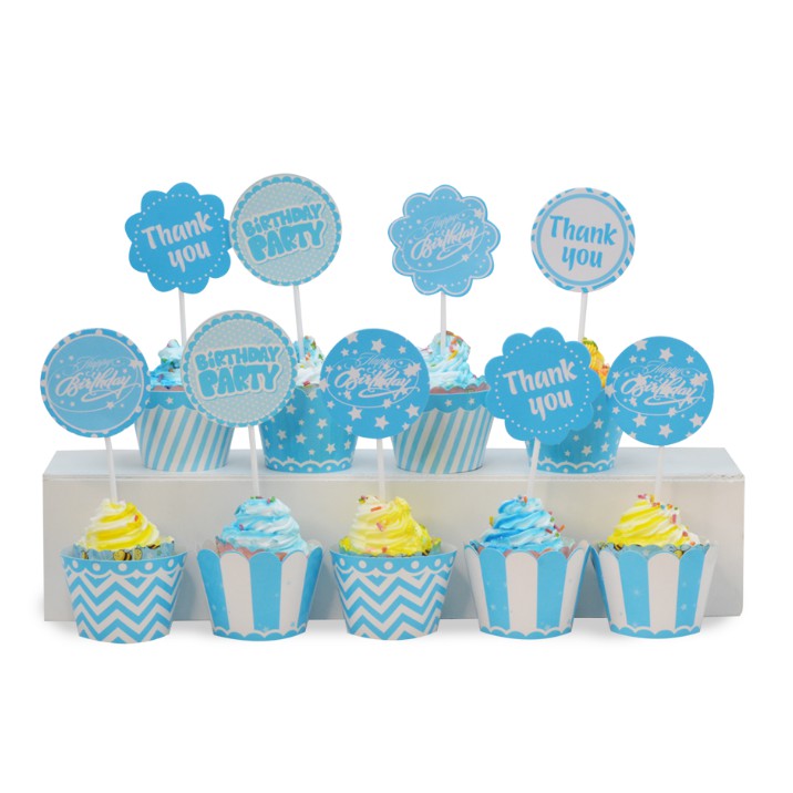 12 NHÃN QUẤN BÁNH CUPCAKE + 12 TEM CẮM BÁNH CUPCAKE (09 CHỦ ĐỀ) trang trí sinh nhật