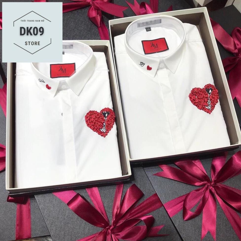 Áo Sơ Mi Dài Tay Cặp Đôi Nam- Nữ Thêu Trái Tim | BigBuy360 - bigbuy360.vn