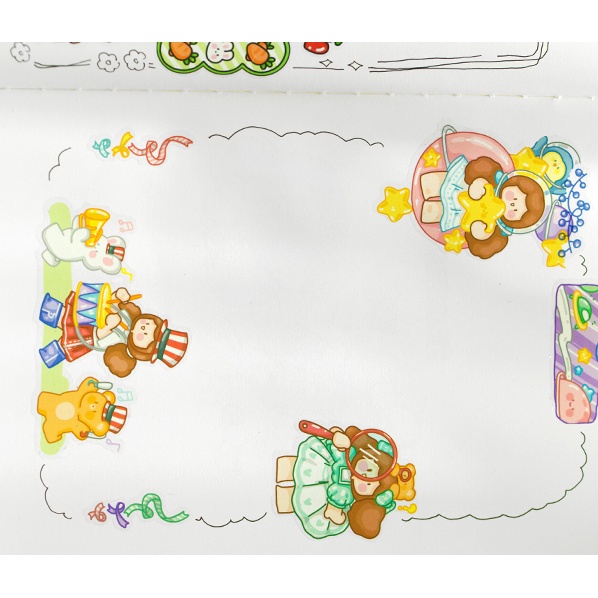 [Hàng mới về] Sticker Cô bé tóc Xù dán trang trí góc học tập nhiều màu sắc
