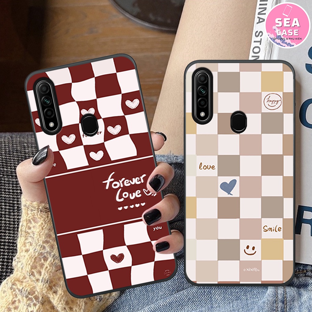 Ốp lưng Oppo A31 hoạ tiết nền kẻ caro thời trang, viền dẻo