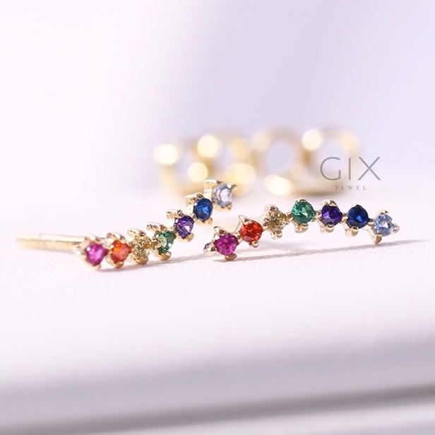 Bông tai bạc cao cấp đẹp cho nữ mạ vàng đính đá cầu vồng đẹp lạ Gix Jewel SPGBT17