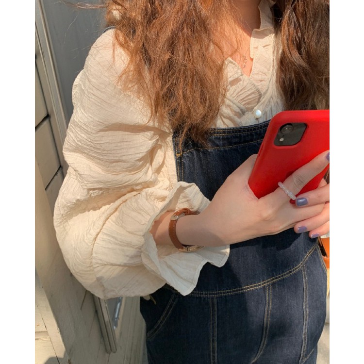 Áo sơ mi SUXI tay dài màu trơn phong cách Hàn Quốc nữ tính