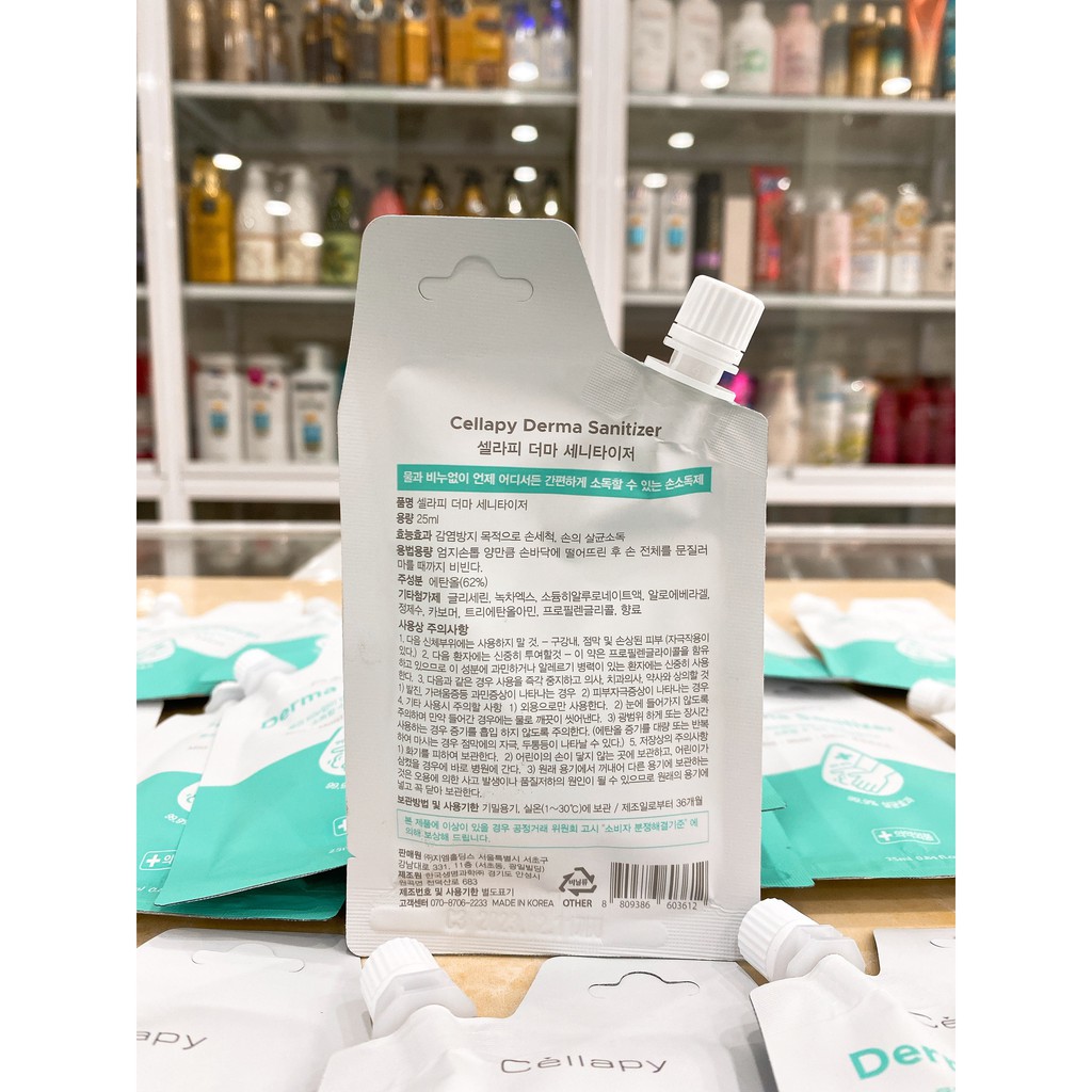 Gel Rửa Tay Khô CELLAPY CLEANTECH GEL DERMA SANITIZER 25ml Hàn Quốc