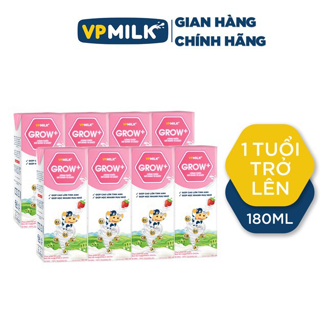 Thùng 48 hộp sữa tiệt trùng VPMilk Grow + vị Dâu, vị Chuối  hương vị thơm ngon 180ml