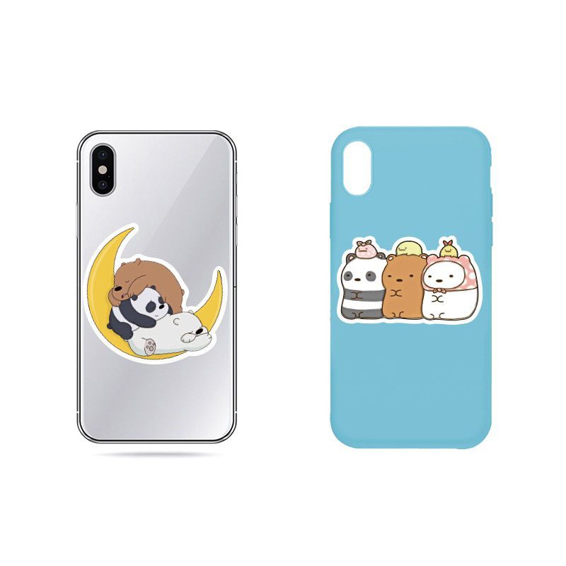 Bộ 105 Miếng Dán Hình Gấu We Bare Bears Dễ Thương Chống Nước Dùng Trang Trí Laptop/Va Li