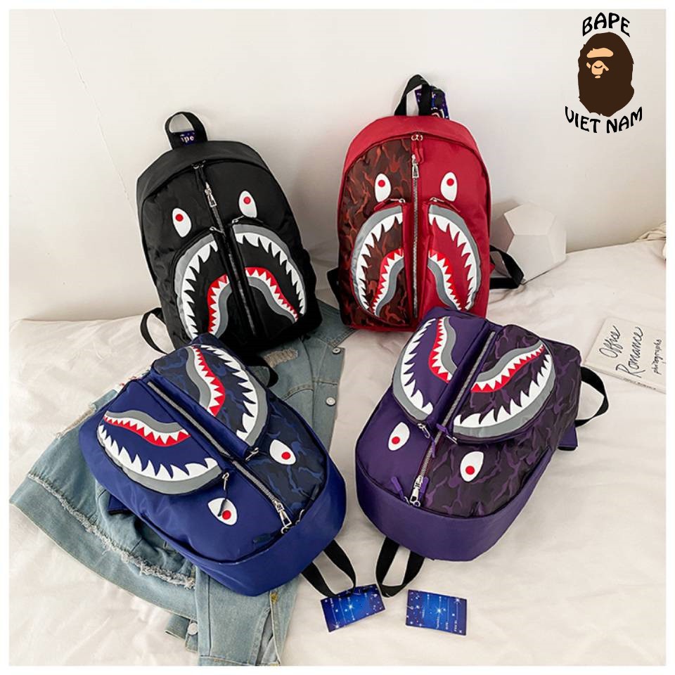 [Best Quality] Balo Bape Shark 4 Màu Camo, chất liệu Canvas chống nước Bape VN