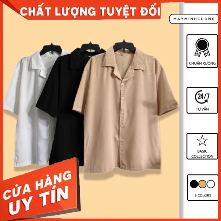 Áo sơ mi tay ngắn nam nữ form rộng, sơ mi cổ vest unisex Hàn Quốc, chất vải lụa dãn - Hàng nhập khẩu