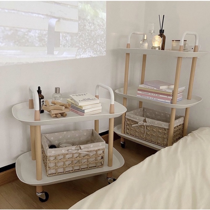 Kệ xe đẩy 2-3 tầng đựng đồ đa năng - Decor phòng khách, phòng ngủ- Phong cách Hàn Quốc