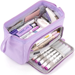 Hộp bút vải canvas Angoo túi bút double pen case bóp viết size đại ngăn đa năng 6 màu cho học sinh,sinh viên dễ thương