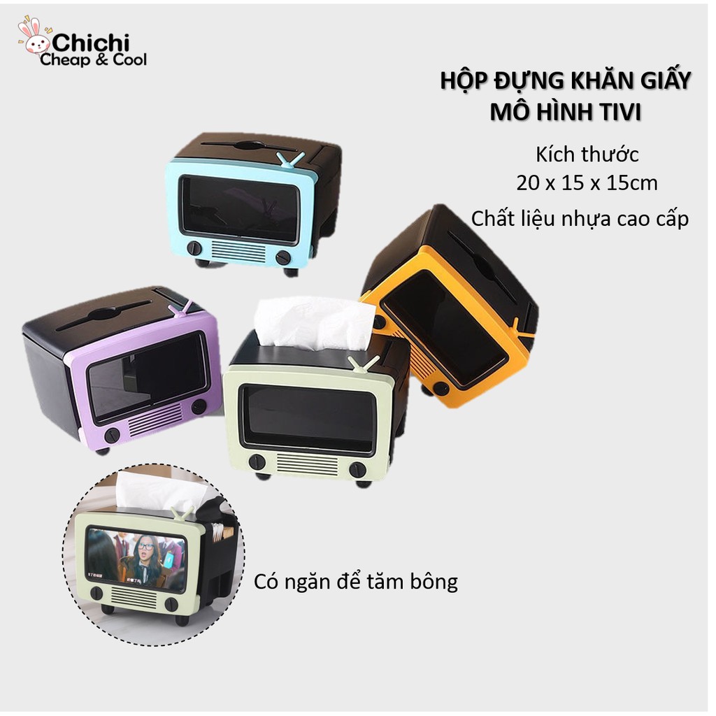 Hộp đựng giấy ăn đa năng hình tivi sang trọng dễ thương cao cấp ChiChi HKG01