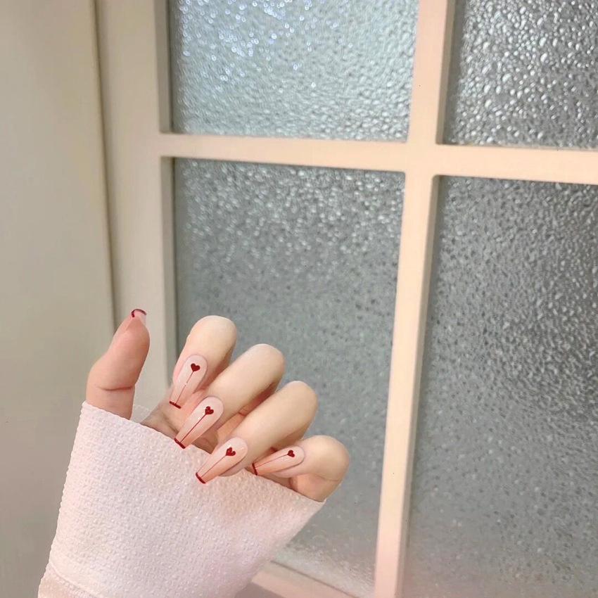 bộ 24 móng tay giả dài hồng trái tim  sang chảnh Jojo Y17 móng giả nailbox thiết kế rẻ đẹp thời trang kute lafm tại nhà