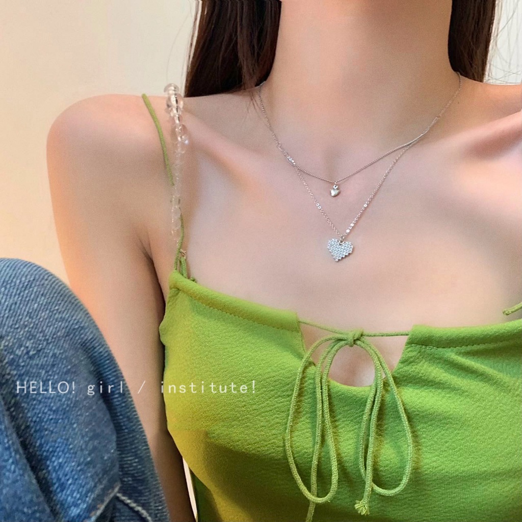 Vòng cổ Hai Lớp Hình Trái Tim Đính Đá Pha Lê Thời Trang Cho Nữ