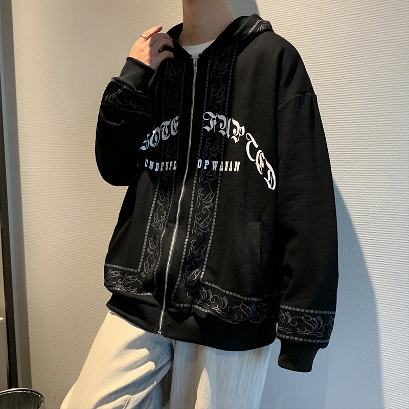 Áo khoác Cardigan có mũ trùm phối khóa kéo thiết kế mới thời trang mùa thu theo phong cách Retro