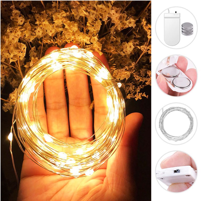 [Dùng Pin Tròn] Dây đèn đom đóm LED trang trí fairy light đom đóm 4 màu thả trần phòng ngủ (CÓ SẴN PIN)