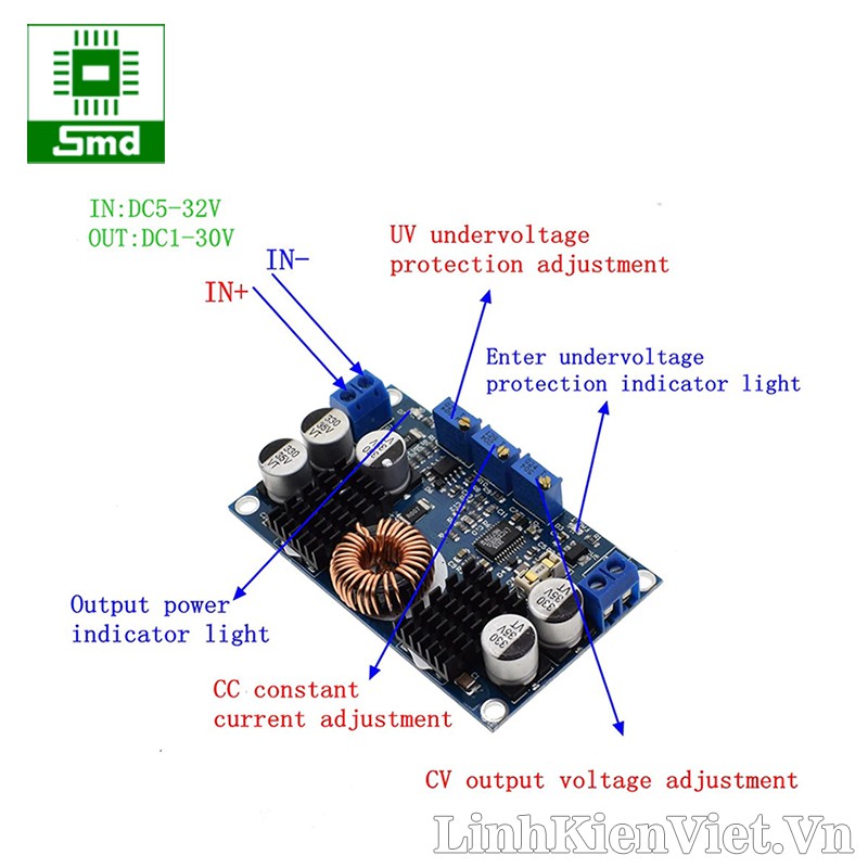 Module ổn áp Buck-Boost LTC3780 có chỉnh dòng 130W (Tự động tăng giảm điện áp)