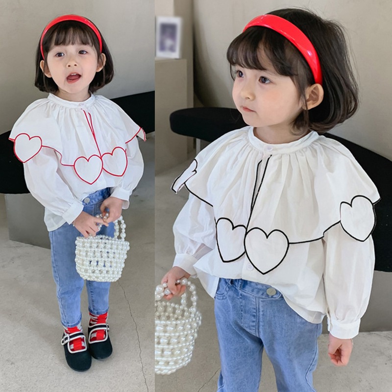 Áo sơ mi tay dài cổ bèo phong cách Hàn Quốc cho bé gái 1-6 tuổi