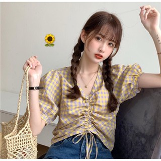 Áo Kẻ Dây Rút Croptop