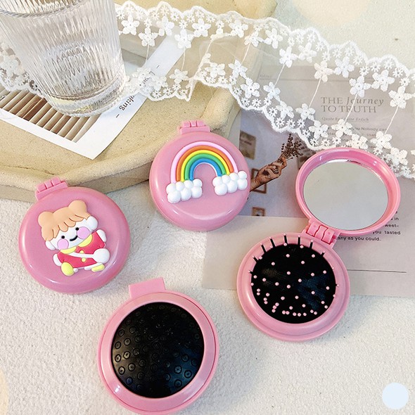 Gương Mini Kèm Lược Đáng Yêu Phong Cách Hàn Quốc - Gương Gấp Trang Điểm Kèm Lược Massage 6.5*7.4cm  Molangshop