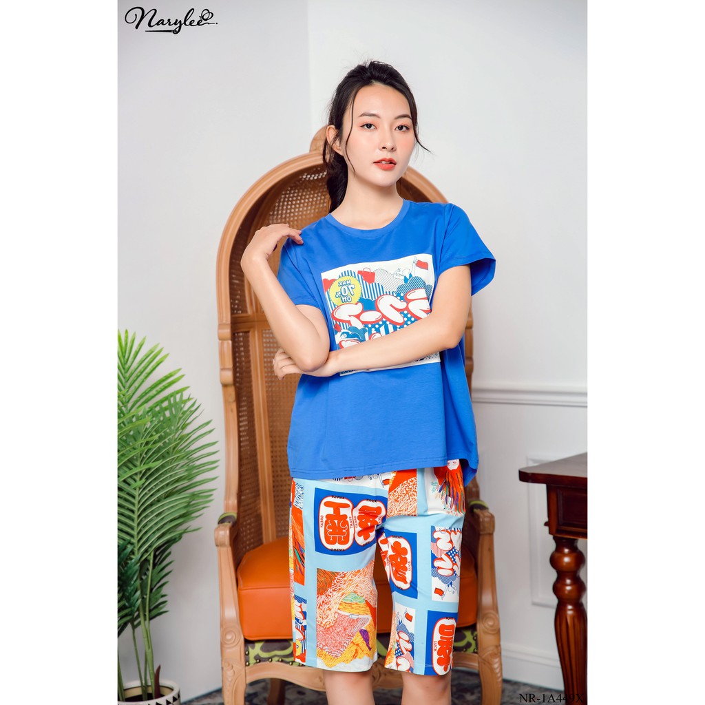 Bộ đồ mặc nhà nữ áo cộc quần lửng 100% cotton cao cao Narylee NR-1A449