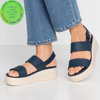 GIÀY SANDAL NHỰA ĐẾ CAO 4.5CM CROCS BLOOKLYN LOW NỮ MÀU XANH ĐEN hàng chuẩn xịn full box