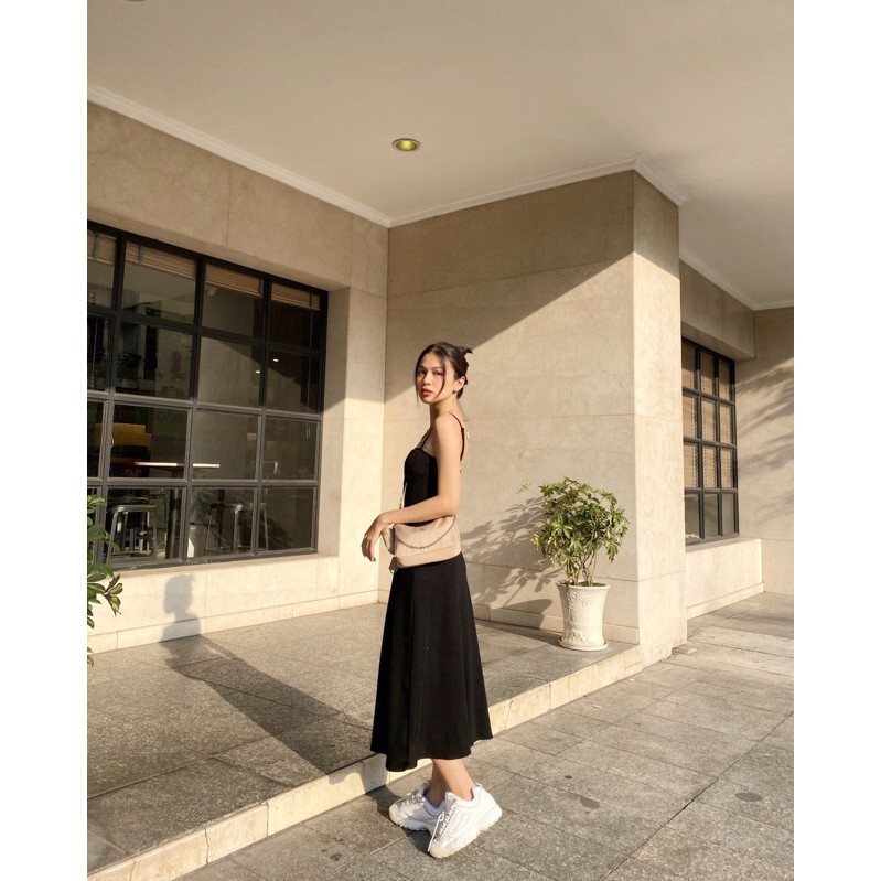 Đầm thun gân 2 dây dài