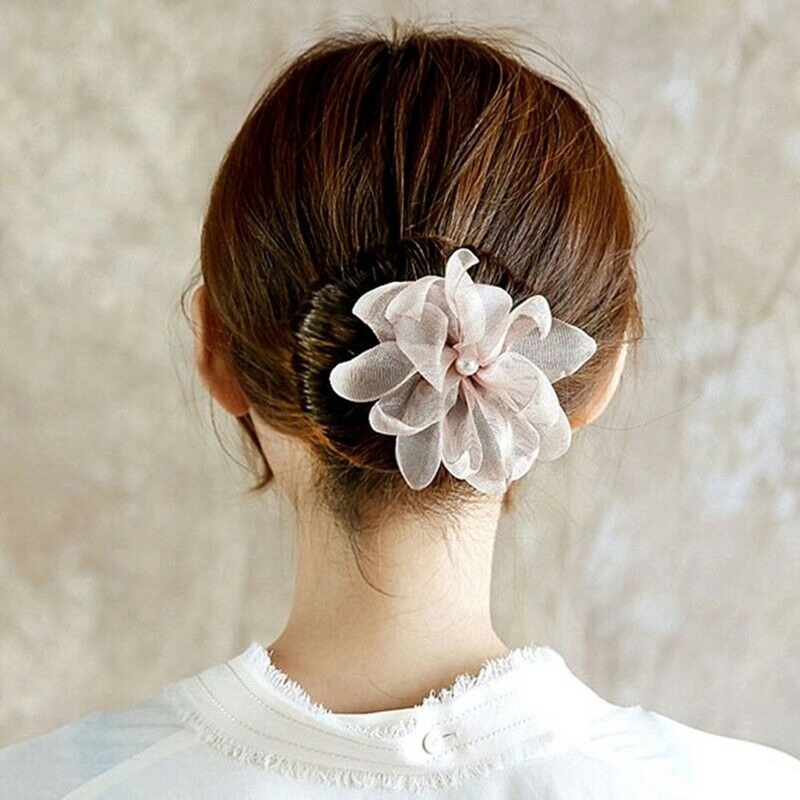 Đồ quấn tạo búi tóc tròn đính hoa giả Hàn Quốc dành cho nữ đi tiệc