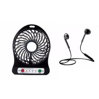 Quạt sạc mini 3 Tốc Độ + tai nghe Thể thao S6 Kết nối Bluetooth