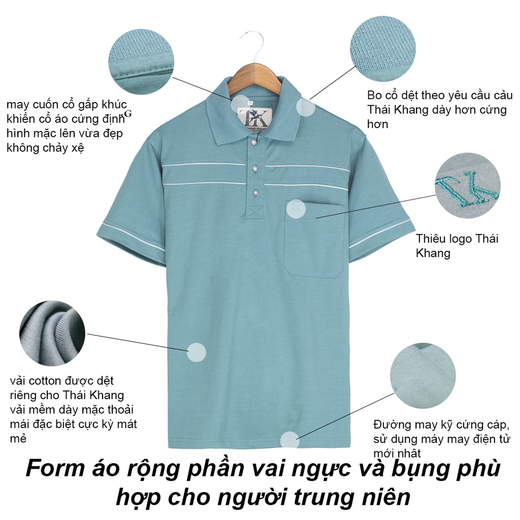 Áo thun nam có cổ trung niên vải cotton xịn loại áo thun nam form rộng rãi cho người lớn tuổi có túi Vitin TOG6