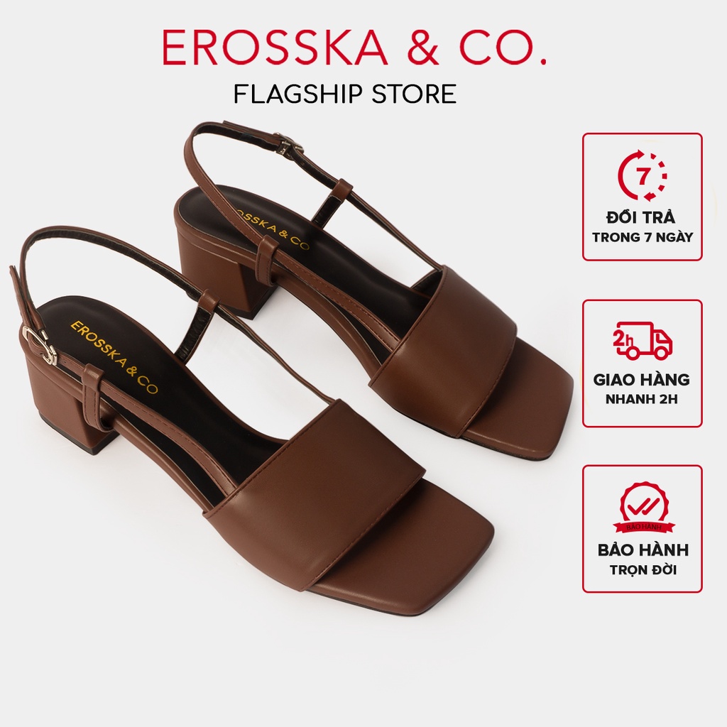 [Mã WABRTL3 -10% đơn 250K]Giày sandal cao gót Erosska quai ngang phối dây mảnh cao 5cm màu bò - EB034