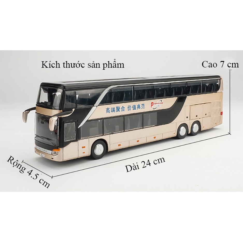 Mô hình xe bus 2 tầng đường dài KAVY chở khách bằng hợp kim có nhạc và đèn mở được tất cả cánh cửa chạy cót