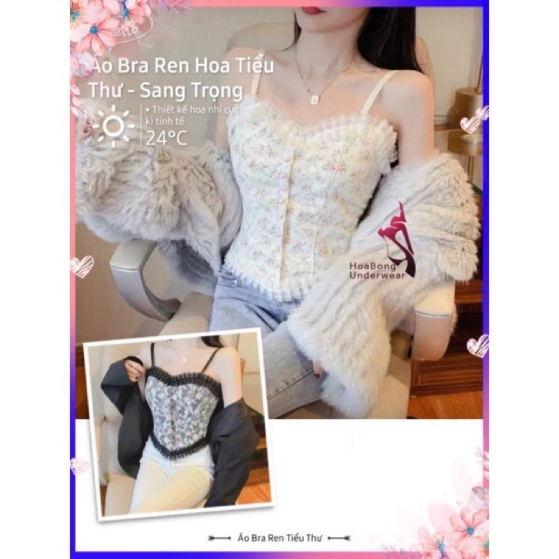 MẪU MỚI*Áo bra ren hoa nhí đính khuy,Áo hai dây mẫu mới croptop BAO ĐẸP LUÔN !(ảnh thật)