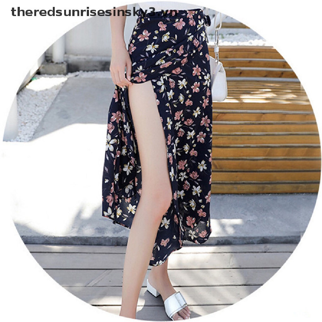 Chân váy chiffon dài lưng cao in hoa thời trang mùa hè cho nữ thanh lịch