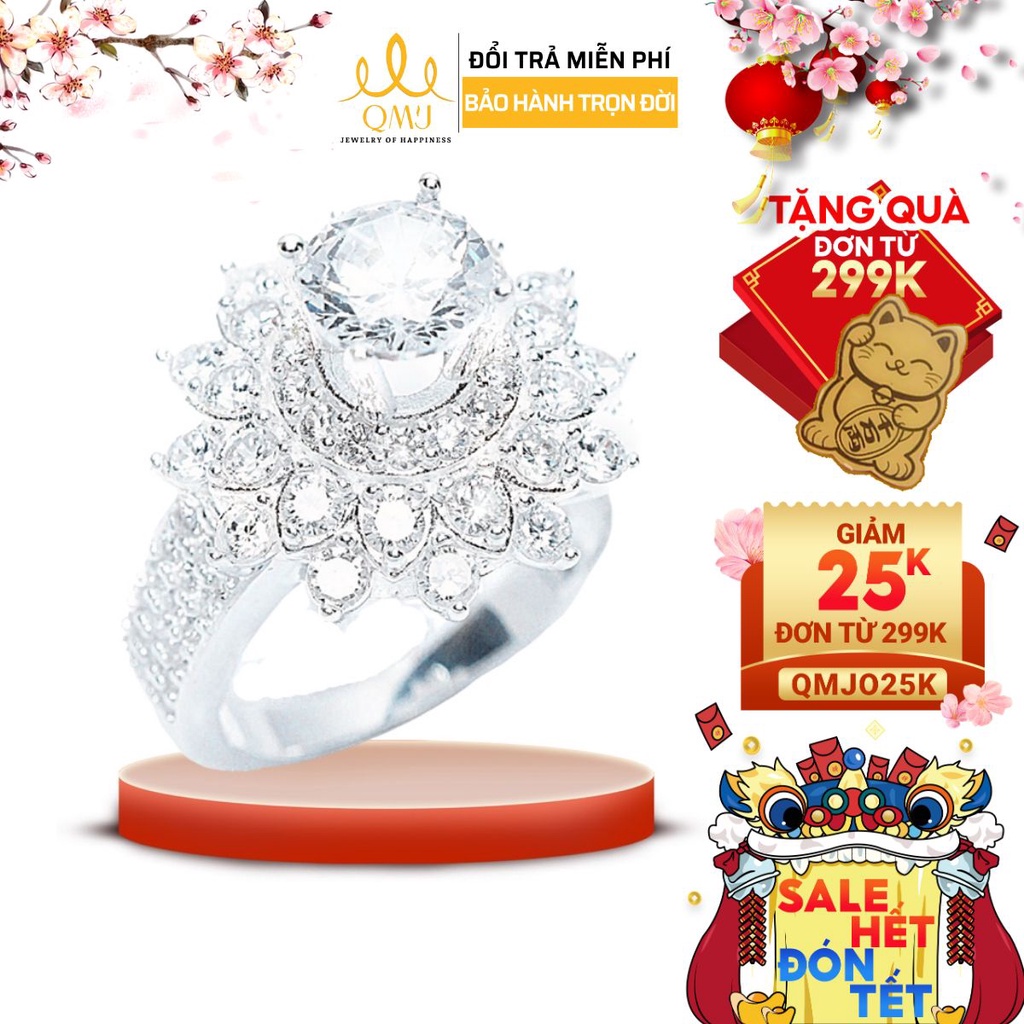 Nhẫn bạc QMJ Hải liên hoa nạm đá tinh xảo, sang chảnh - Q179